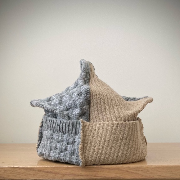 joodito origami crown 100% wool sweater hat japanese boro patchwork beanie cap - Picture 2 of 11